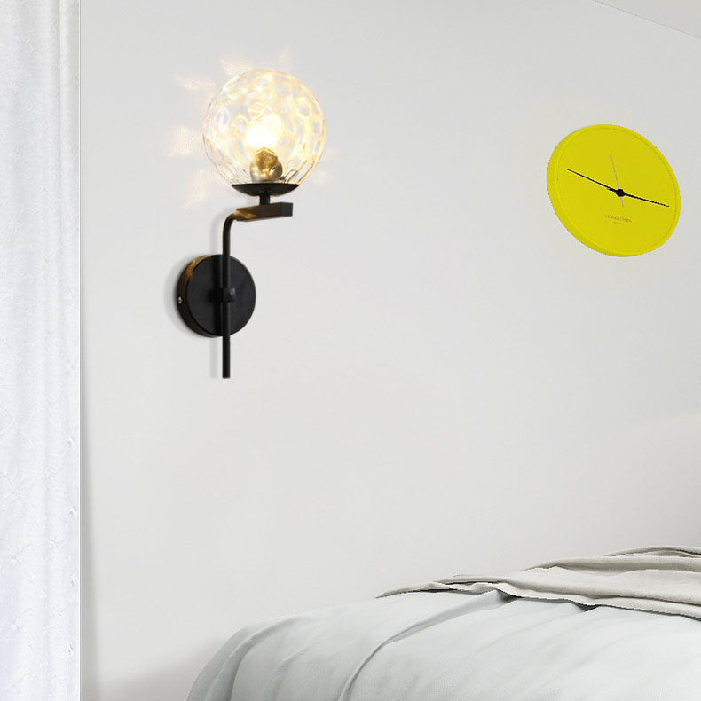 Contemporary Nordic Round Glass Iron Right Angle Arm 1-Light Wall Sconce Lamp For Bedroom