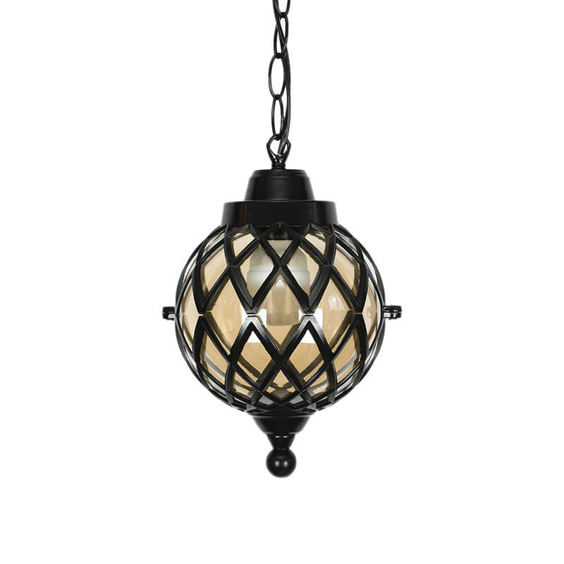 European Vintage Round Ball Die-Cast Aluminum Glass Waterproof Outdoor 1-Light Pendant Light