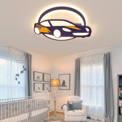 Contemporary Creative Iron Acrylic Cartoon Sports Car LED Kids Flush Mount Ceiling Light For Bedroom