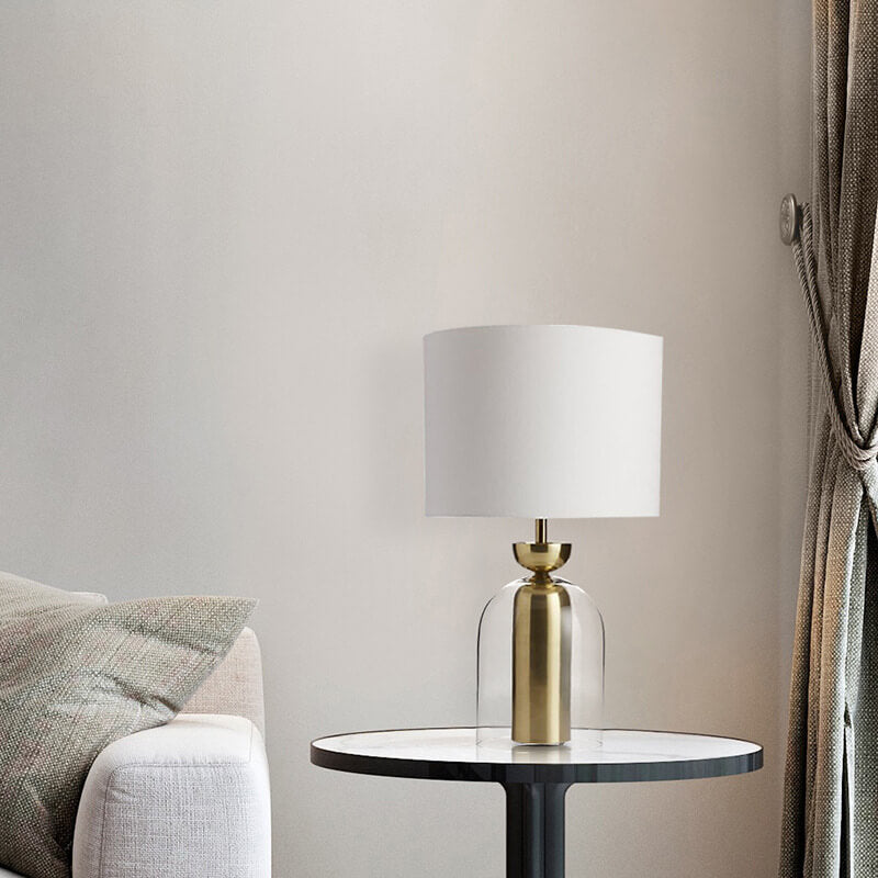 Modern Minimalist Fabric Cylinder Glass Base 1-Light Table Lamp