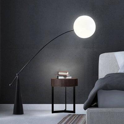 Contemporary Creative Tapered Base Fishing Rod Orb Iron Glass 1-Light Standing Floor Lamp For Living Room