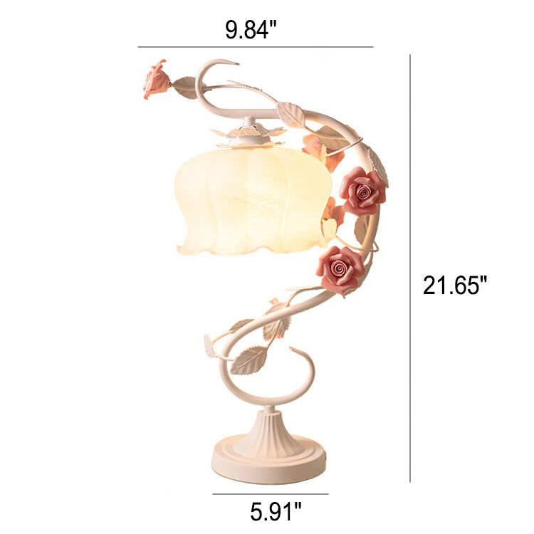 Vintage Romantic Pink Glass Ceramics Roses 1-Light Table Lamp