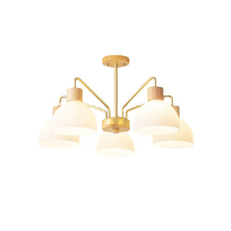 Nordic Vintage Holzglas-Kuppelschirm 3/5 Licht Kronleuchter 