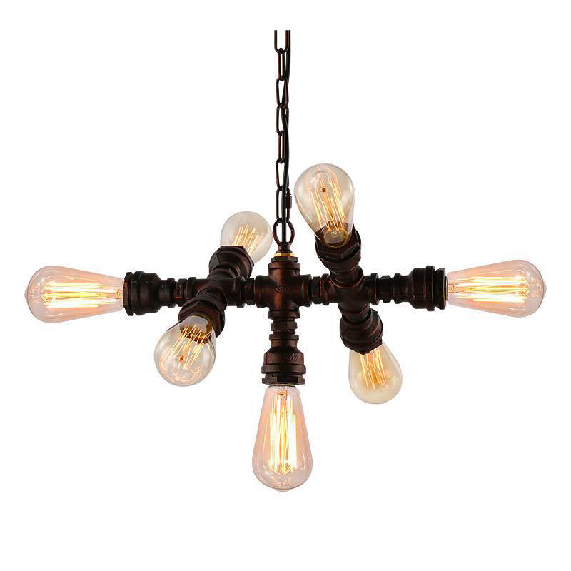 Industrielles Eisen-Wasserrohr-Design 7-Licht-Kronleuchter 