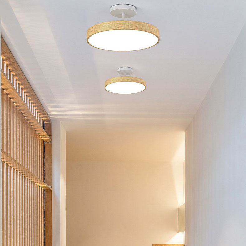 Japanese Wabi-sabi Minimalist Wood Grain Round LED Semi-Flush Mount Light