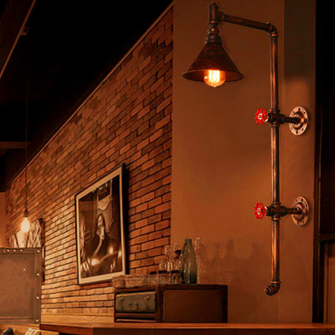 Retro Industrial Iron Water Pipe Faucet Design 1-Light Wall Sconce Lamp