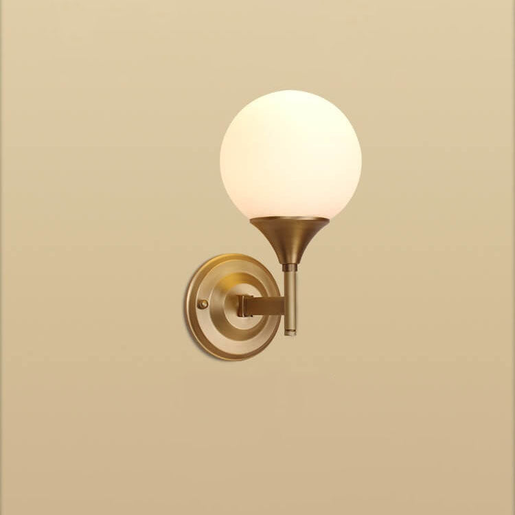 Modern Minimalist Pure Gold White Orb Copper Frosted Glass 1-Light Wall Sconce Lamp