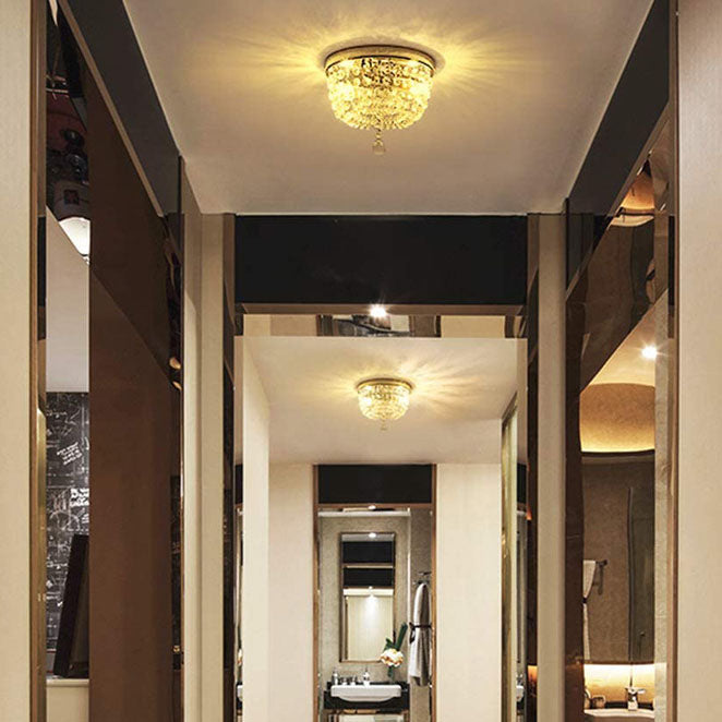Modern Luxury Crystal Beaded Curtain Round 2-Light Flush Mount Ceiling Light