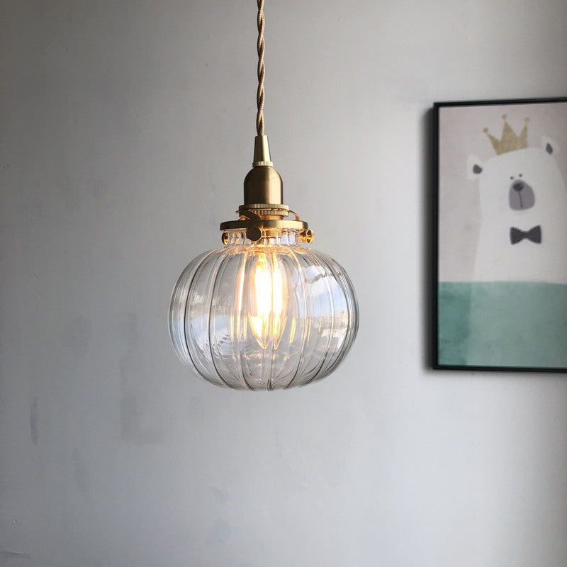 Traditionelle japanische ovale Pendelleuchte aus Messing und Glas mit 1 Licht für Schlafzimmer 