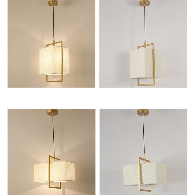 Modern Chinese Square Fabric Iron Frame 1-Light Pendant Light