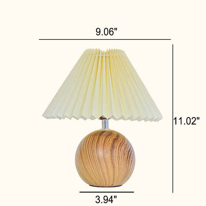 Nordic Vintage Pleated Wood Ball Base LED Table Lamp