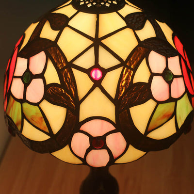 Vintage Tiffany Flower Stained Glass Dome 1-Light Table Lamp