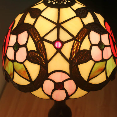 Vintage Tiffany Blume Buntglas Kuppel 1-Licht Tischlampe 