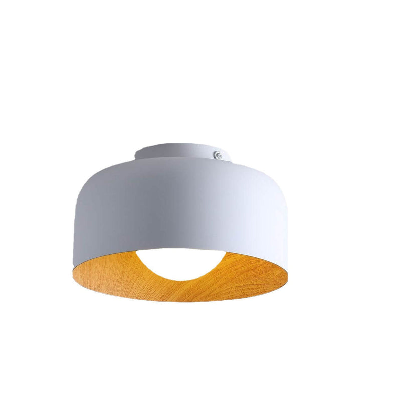 Minimalist Dome Wood Grain Iron 1-Light Semi- Flush Mount Ceiling