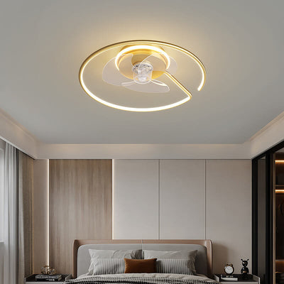 Minimalist Light Luxury Round Ring LED Invisible Flush Mount Ceiling Fan Light