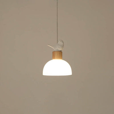Nordic Minimalist White Dome Glass Bird 1-Light Pendant Light