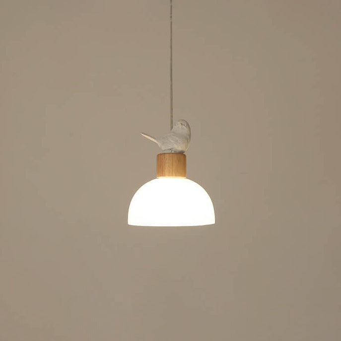 Nordic Minimalist White Dome Glass Bird 1-Light Pendant Light