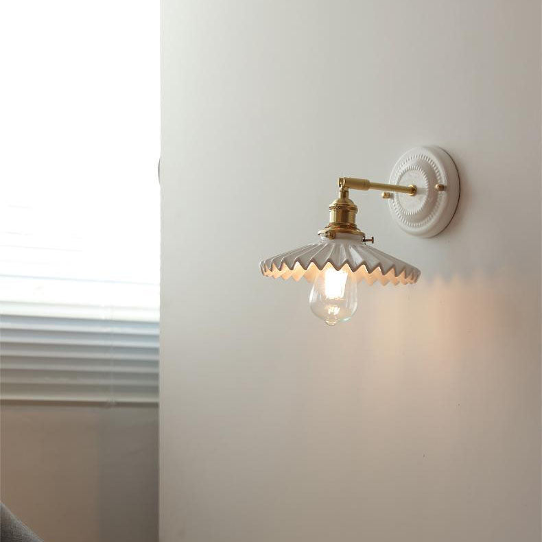 Vintage Japanese Ceramic Brass 1-Light Wall Sconce Lamp