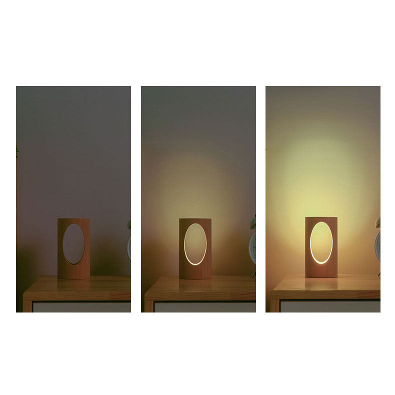 Lampe de table USB à colonne rectangulaire en bois massif japonais, veilleuse LED 