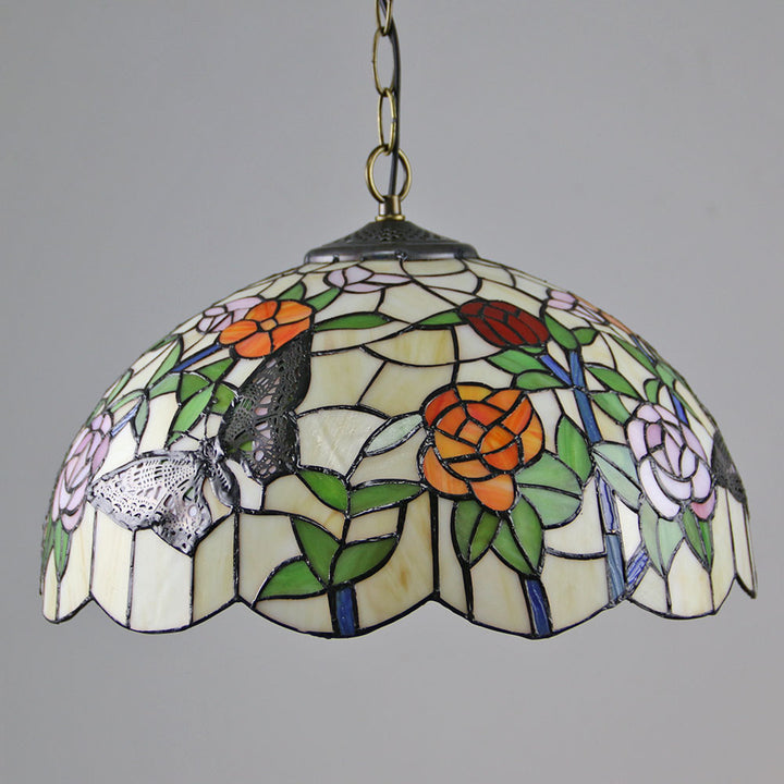 Luminaire suspendu à 1 lumière Tiffany Vintage Butterfly Rose Dome 