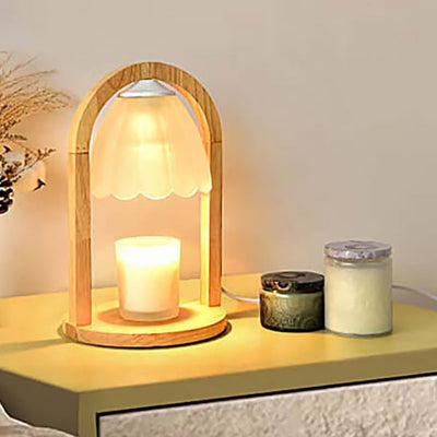 Lampe de Table à Cire Fondue avec Abat-jour en Verre et Anneau en Bois Moderne à Intensité Variable 1 Lumière 