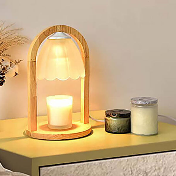 Lampe de Table à Cire Fondue avec Abat-jour en Verre et Anneau en Bois Moderne à Intensité Variable 1 Lumière 