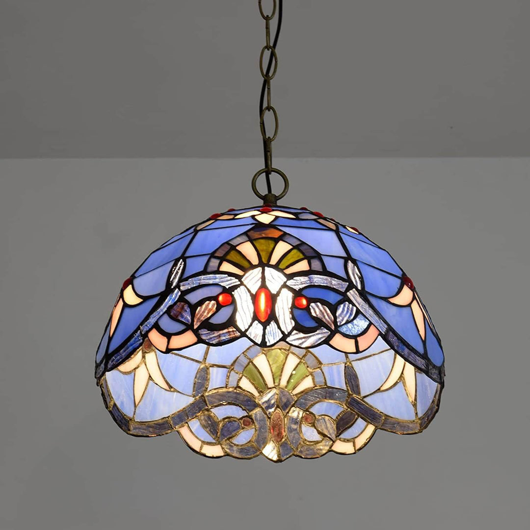 Europäische Retro Blaue Barock Buntglas 1-Licht Pendelleuchte 