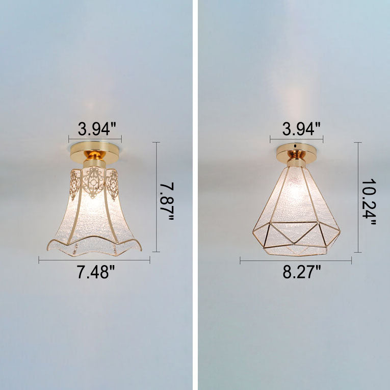 Luz de techo semiempotrada de 1 luz de vidrio dorado de lujo ligero europeo 