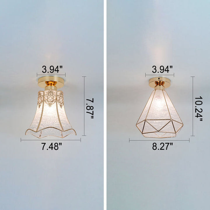 Luz de techo semiempotrada de 1 luz de vidrio dorado de lujo ligero europeo 