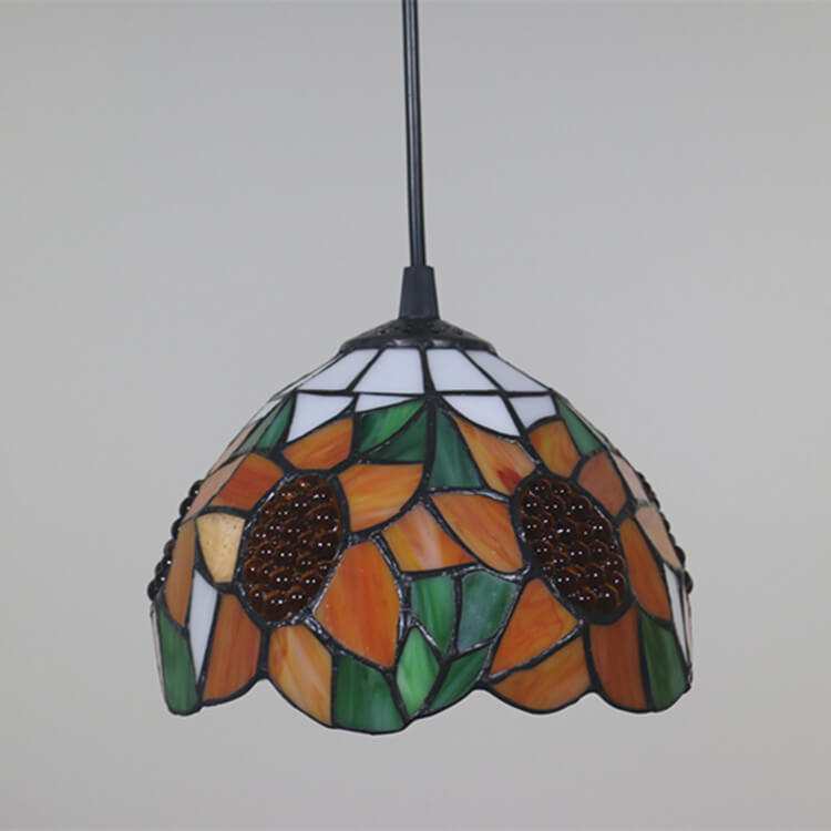 European Tiffany Sunflower Dome Stained Glass 1-Light Pendant Light