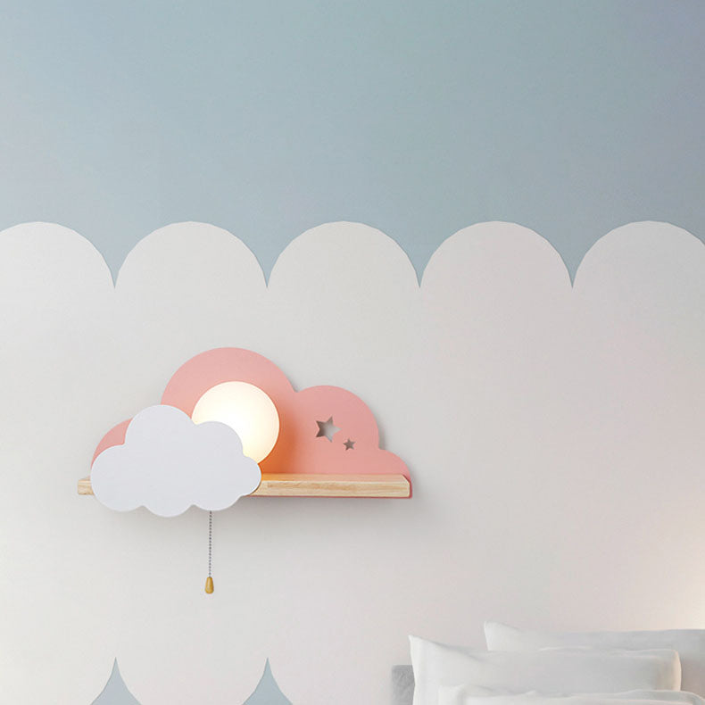 Applique Murale à 1 Lumière en Verre Nuage Macaron Nordique en Bois 