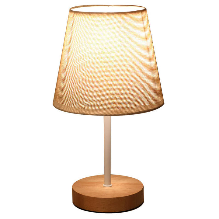 Lámpara de mesa LED cónica de tela y madera maciza estilo nórdico contemporáneo para salón y dormitorio 