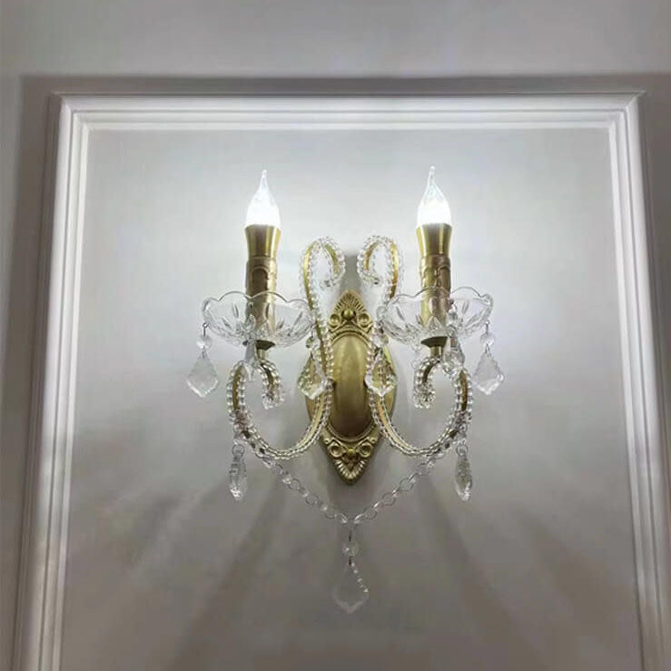 European Vintage Crystal Candelabra 1/2 Light Wall Sconce Lamp