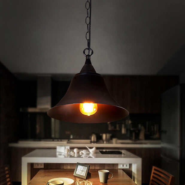 Lámpara colgante de 1 luz de hierro con forma de cuerno industrial vintage 