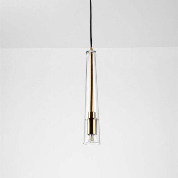 Nordisches minimalistisches klares Glas langes, verjüngtes 1-Licht-Pendelleuchte 
