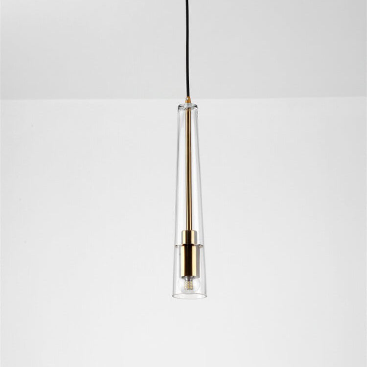 Nordische minimalistische lange konische 1-Licht-Pendelleuchte aus klarem Glas 