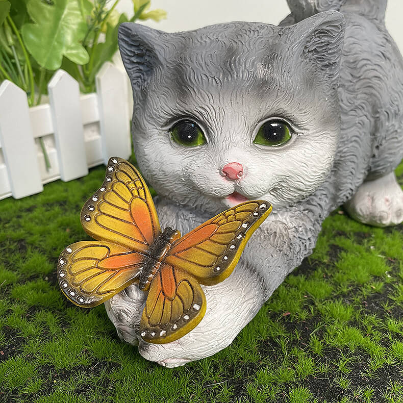 Outdoor Solar Cute Kitten Butterfly LED Resin Decorative Light