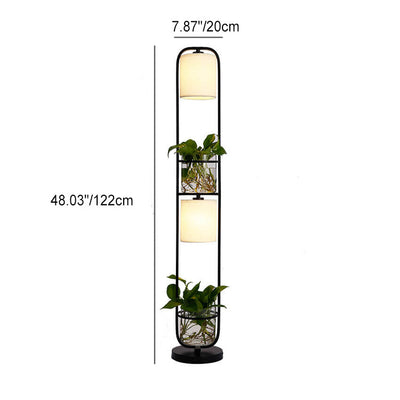 Contemporary Creative Fabric Iron Frame Hydroponic Green Plant Decor 2-Light Standing Floor Lamp For Home Office