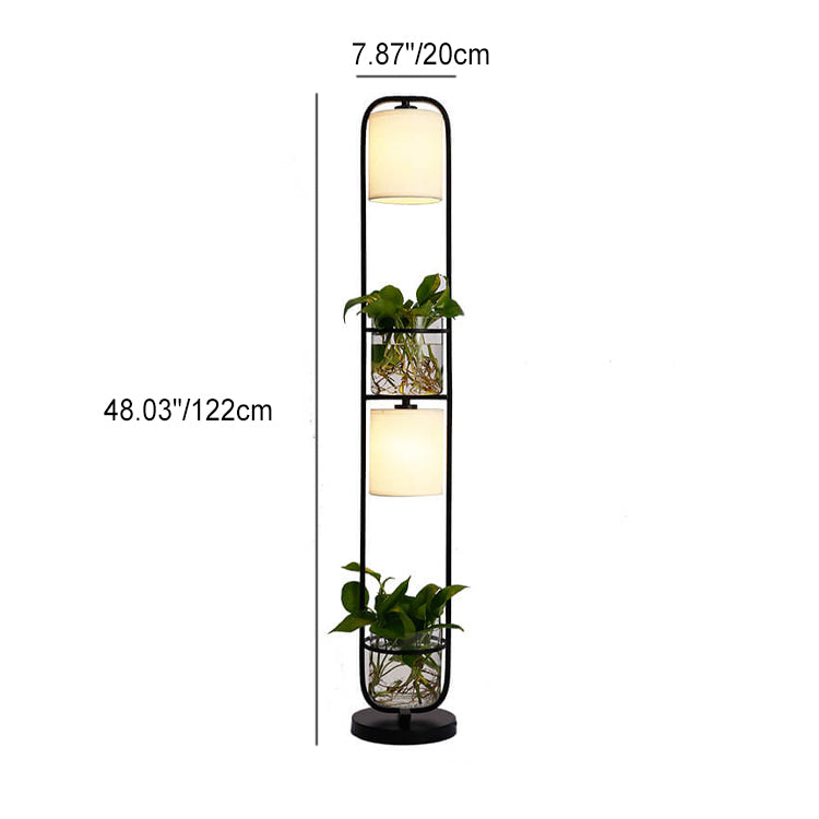 Contemporary Creative Fabric Iron Frame Hydroponic Green Plant Decor 2-Light Standing Floor Lamp For Home Office