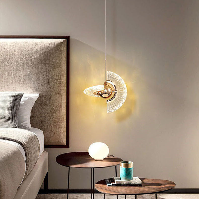Zeitgenössische Luxus Gold Finish Rahmen Runde Schatten LED Pendelleuchte für Schlafzimmer 