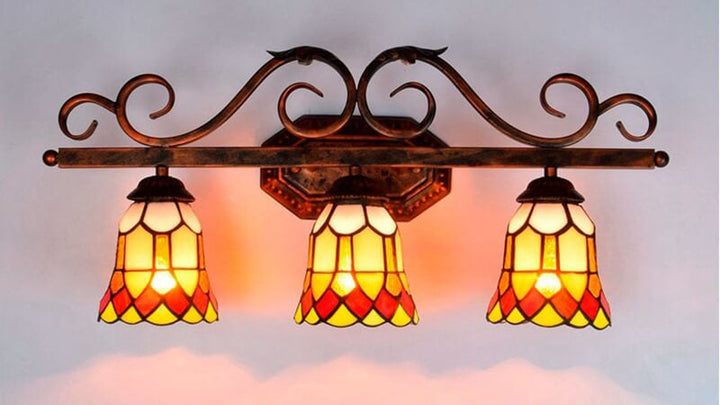 Traditional Tiffany European Vintage Stained Glass Mirror Front Light 3-Light Wall Sconce Lamp