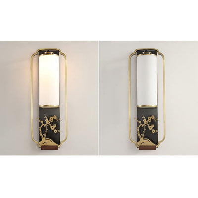 Modern New Chinese Copper Glass Column Ring 1-Light Wall Sconce Lamp