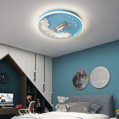 Modern Creative Cartoon Rocket Round LED Kids Flush Mount Ceiling Light