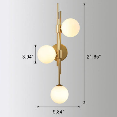 Europäische Vintage minimalistische Orb Hardware Glas 3-Licht-Wandleuchte 