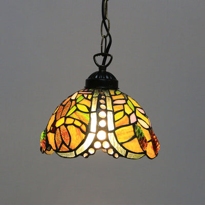 Tiffany Rustic Rose Beads Stained Glass 1-Light Pendant Light