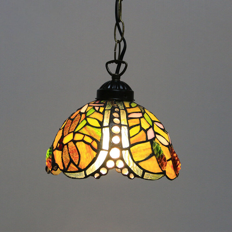 Tiffany Rustic Rose Beads Stained Glass 1-Light Pendant Light