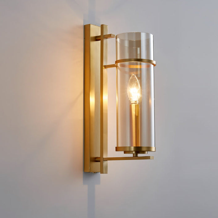 Nordic Luxury Brass Columnar Glass 1-Light Wall Sconce Lamp