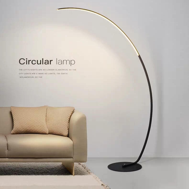 Moderne minimalistische Bogen-Stehlampe in Angelrutenform aus PVC und Aluminium mit 1-flammigem kreisförmigem LED-Leuchtkopf für das Wohnzimmer 