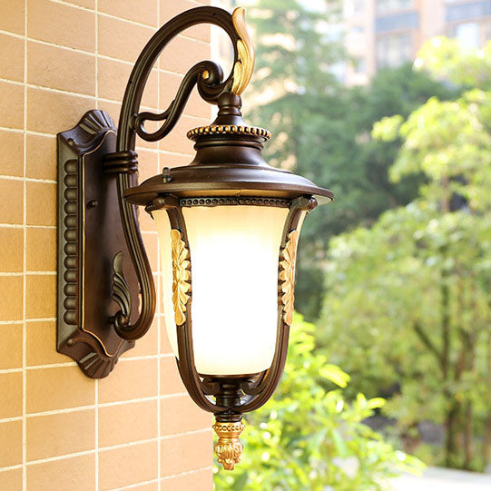 Outdoor Vintage Coffee Gilded Aluminum Glass 1-Light Waterproof Wall Sconce Lamp