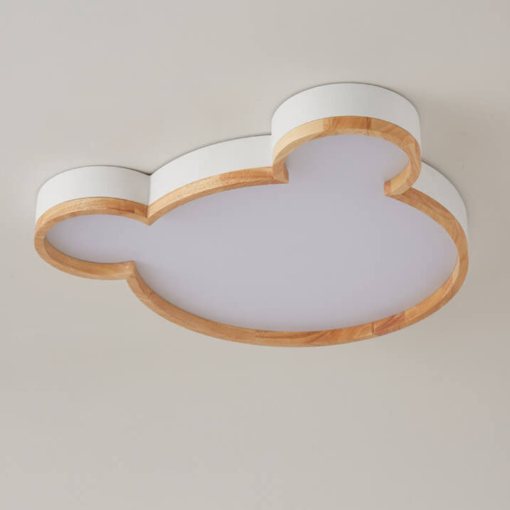 Nordic Wood Bear Shape LED Kids Flush Mount Ceiling Light